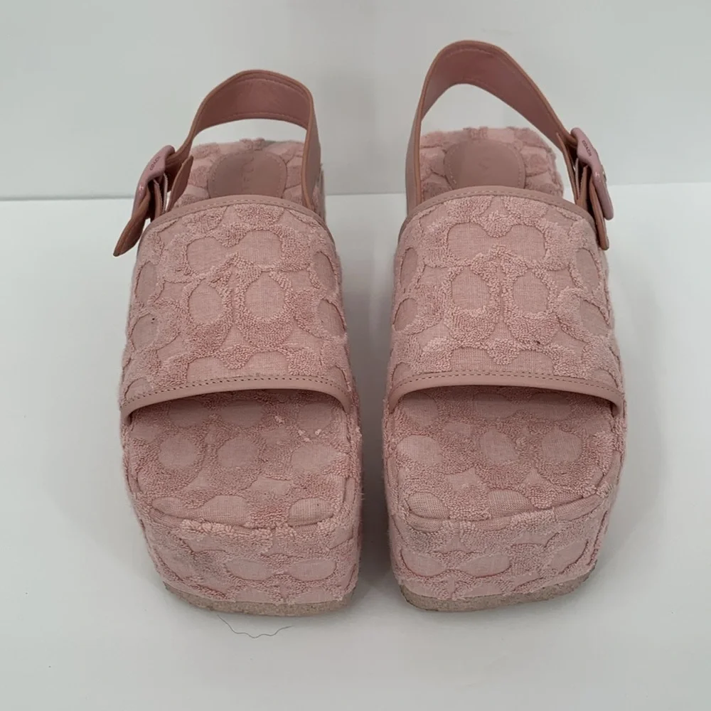 Coach Noelle platform sandal pink signature CC terry cloth back strap shoe 7.5